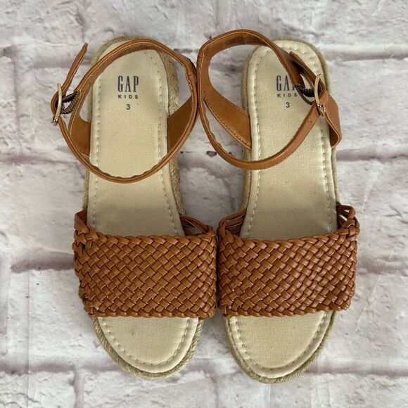 GAP Girls 3 Shoes Faux Leather Espadrille Open Toe Woven Sandals Adjustable - Picture 1 of 8